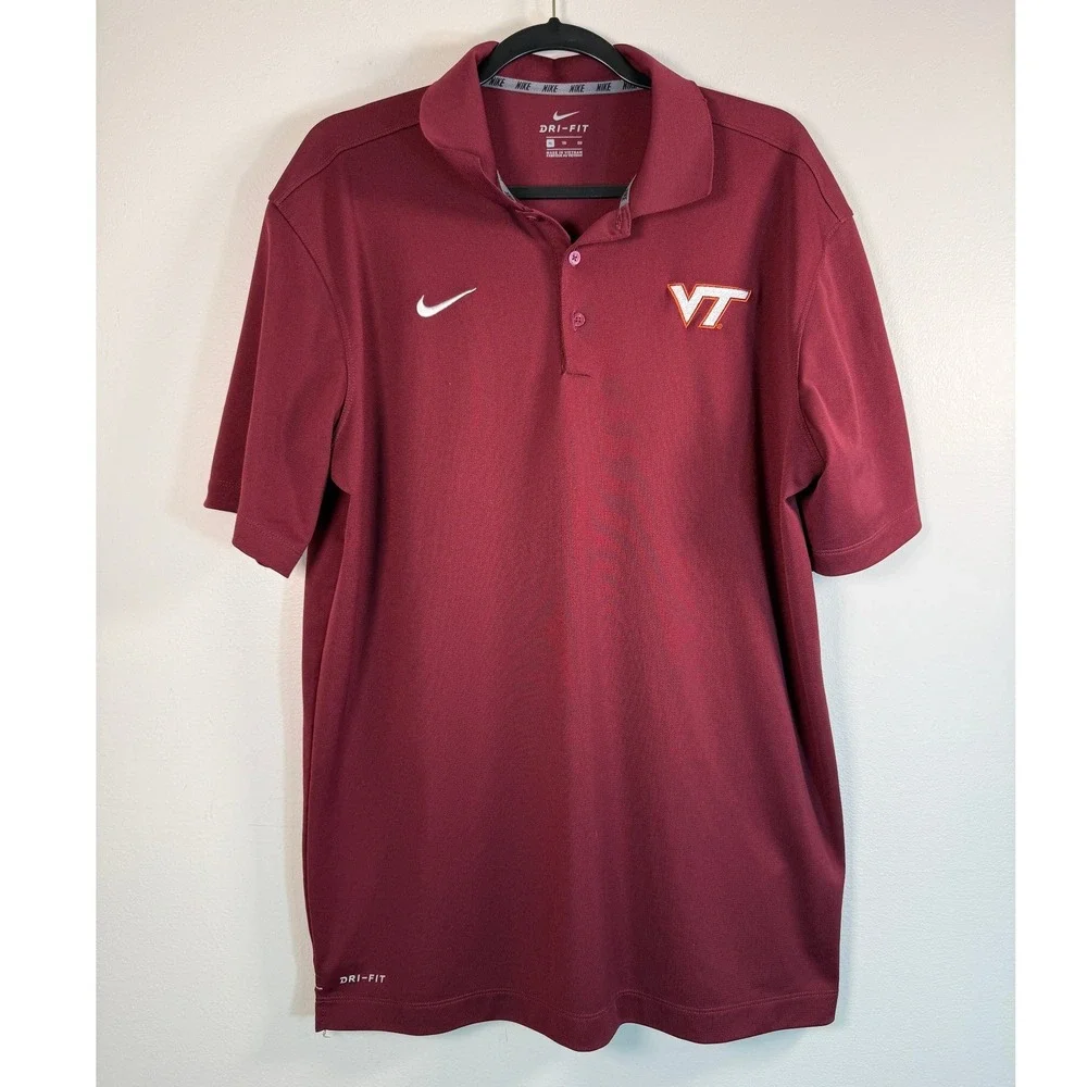 Virginia Tech Nike Polo Shirt Mens XL Maroon NCAA Football Dri-FIT EUC